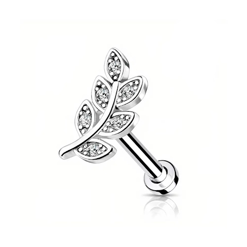 Piercing Labret Rosca Interna Folha Multizircônias Aço 316L
